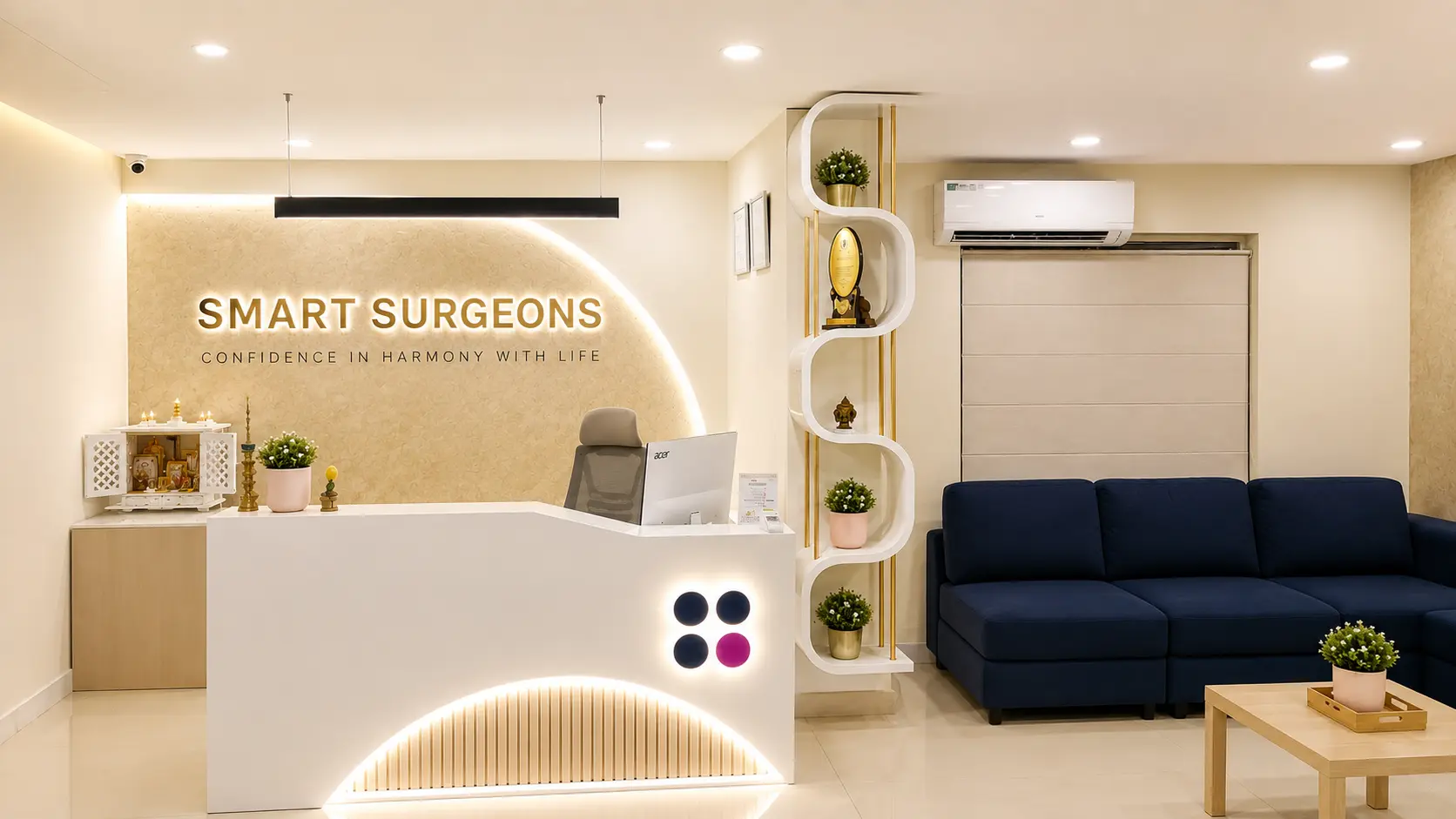 Interior of the Smart Surgeons clinic in Trivandrum, where Whole Body EMS sessions run under doctor supervision on an FDA-cleared device